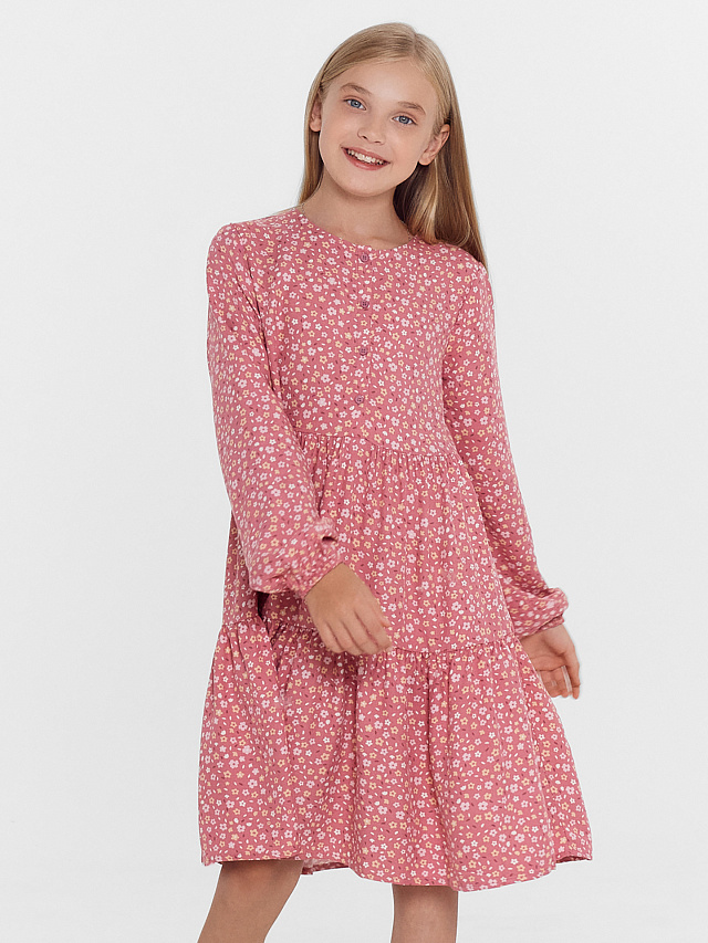 Платье для девочек темно-розовое в цветочки