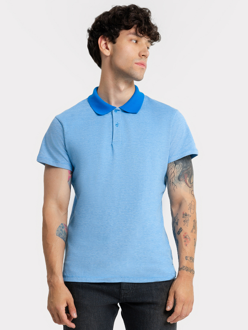 Джемпер-поло голубого цвета с синим воротником для мужчин