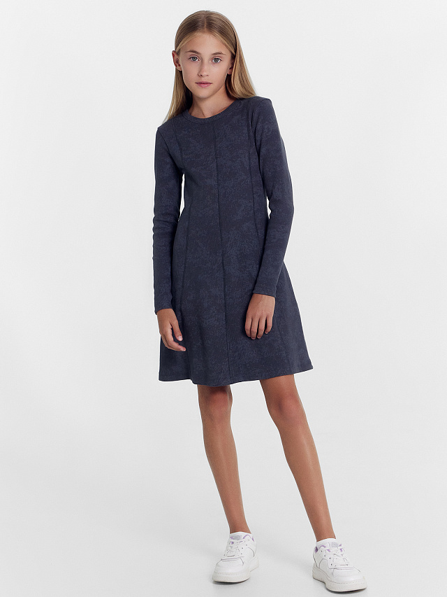 Платье для девочек серое с дизайнерским принтом