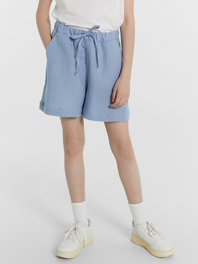 Шорты для девочек серо-голубые изо льна и вискозы