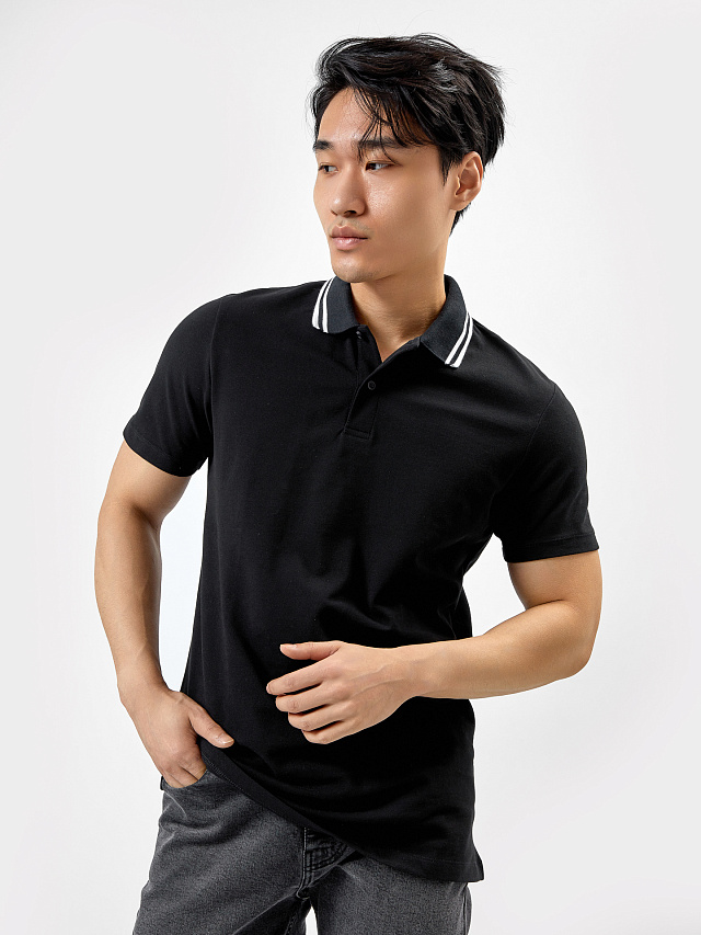 Джемпер-поло хлопковый в черном цвете