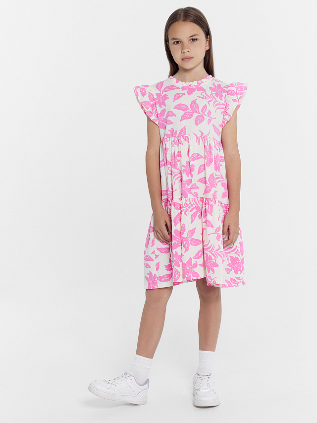 Платье для девочек молочно-бежевое с цветами