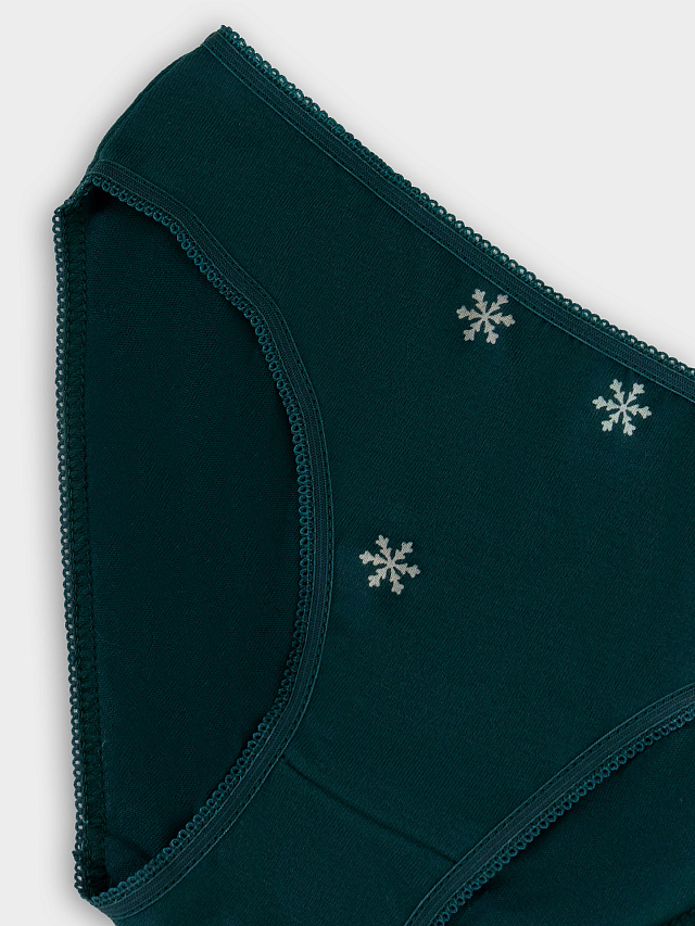 Трусы для девочек слипы темно-зеленые со снежинками