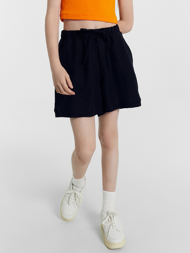 Шорты для девочек черные изо льна и вискозы