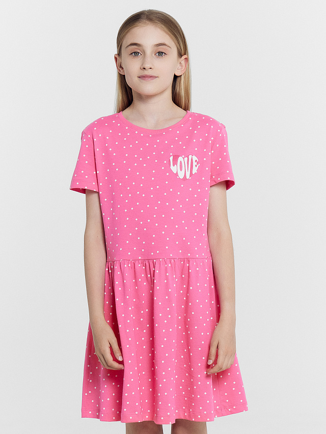 Платье для девочек розовое в горошек