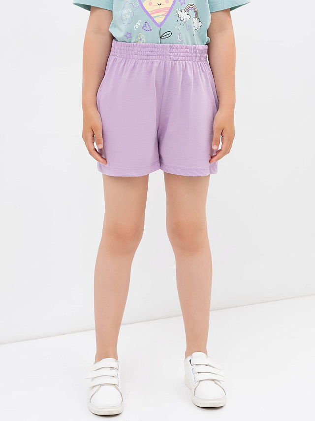 Свободные однотонные шорты в лавандовом оттенке для девочек