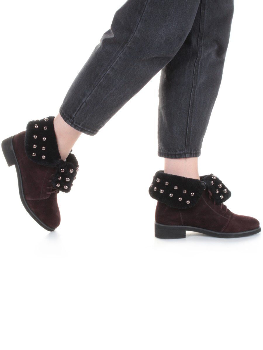 04-2265-B503M-Y1138 BROWN Ботинки женские (натуральная замша, нат.мех)