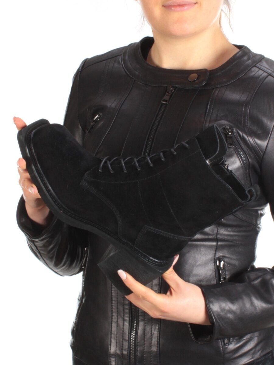 04-SE21W-2B BLACK Ботинки зимние женские (натуральная замша, натуральный мех)