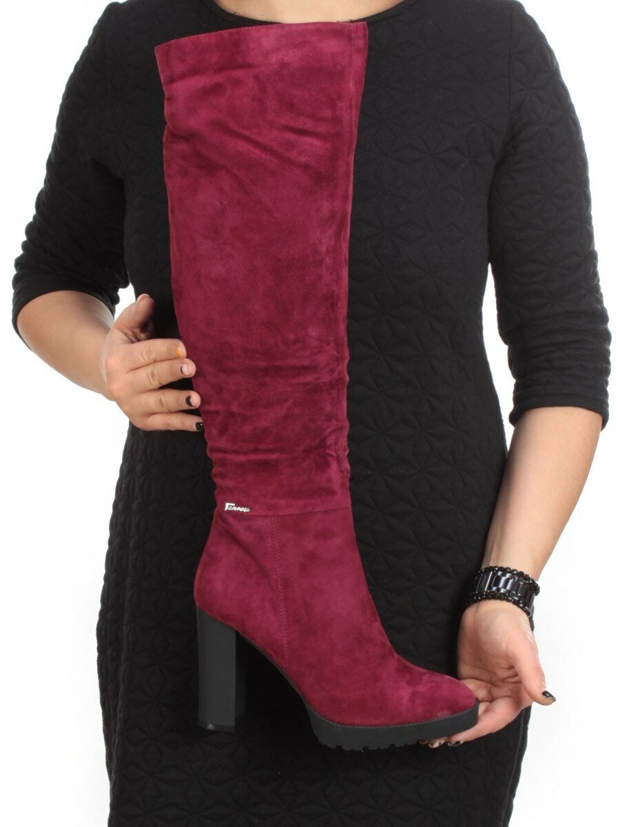 02-A163W-179X WINE Ботфорты зимние женские (натуральная замша, натуральный мех (еврозима))