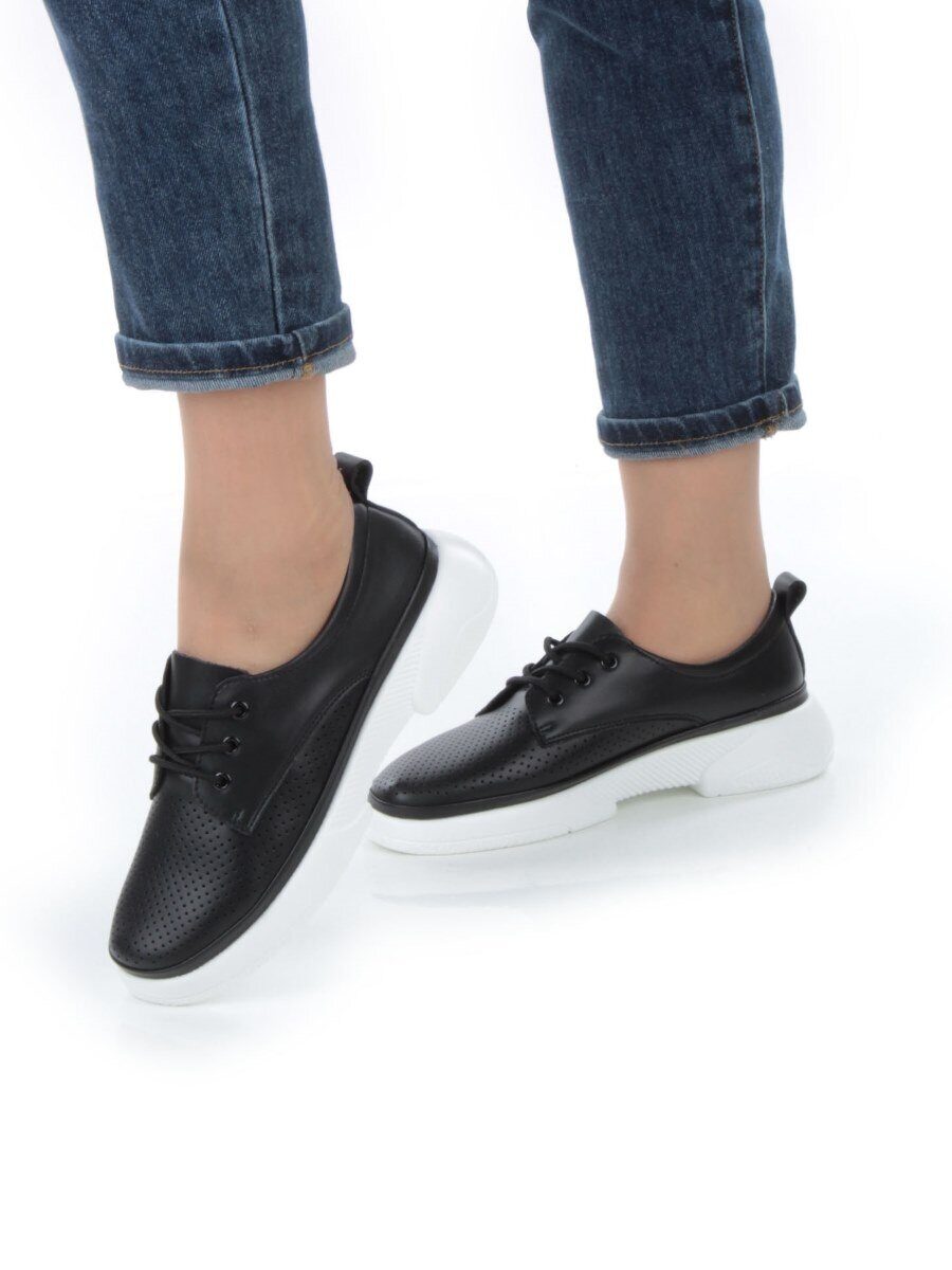 03-PDXL140-2 BLACK Полуботинки спортивные женские (натуральная кожа)