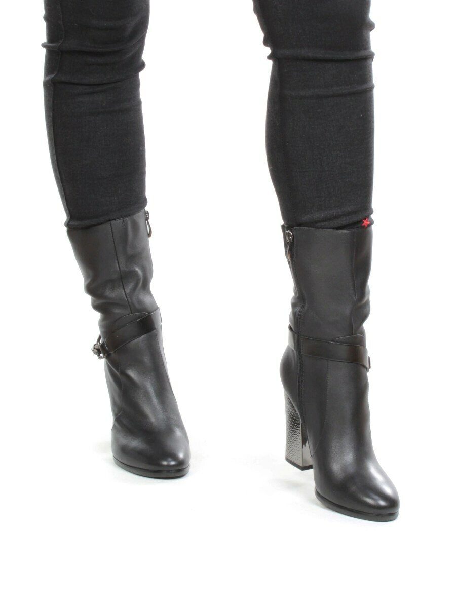YF189-060M BLACK Полусапоги зимние женские (натуральная кожа, натуральный мех (еврозима))