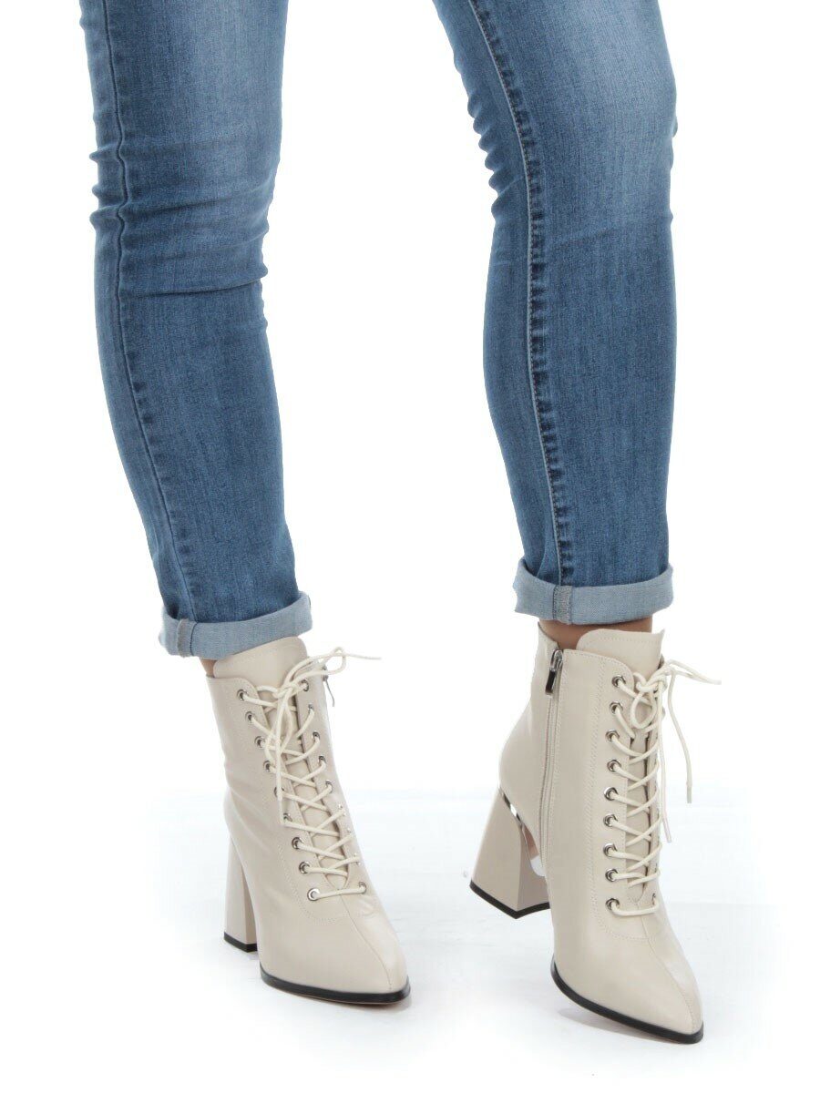 01-PCS125-2 BEIGE Ботинки демисезонные женские (натуральная кожа, байка)