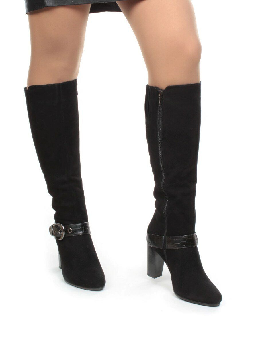 02-MB051-211M BLACK Сапоги зимние женские (натуральная замша, натуральный мех (еврозима))