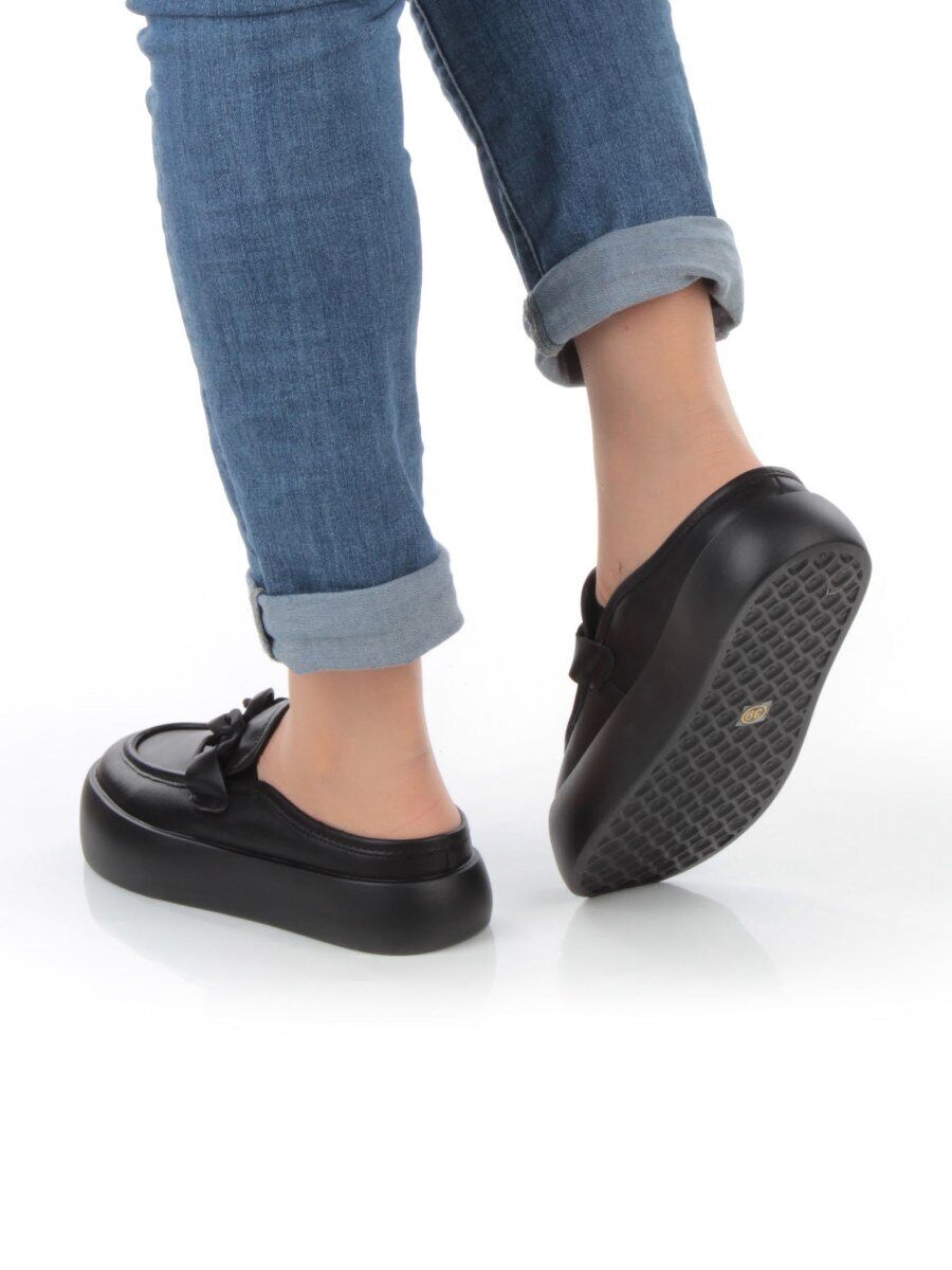 07-DJ45-2 BLACK Лоферы женские без задника (натуральная кожа)