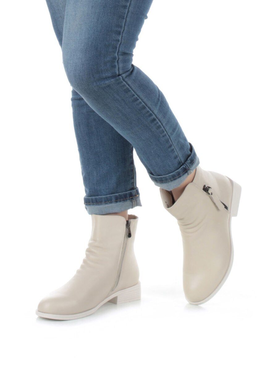 01- CHL41-3 BEIGE Ботинки демисезонные женские (натуральная кожа, байка)