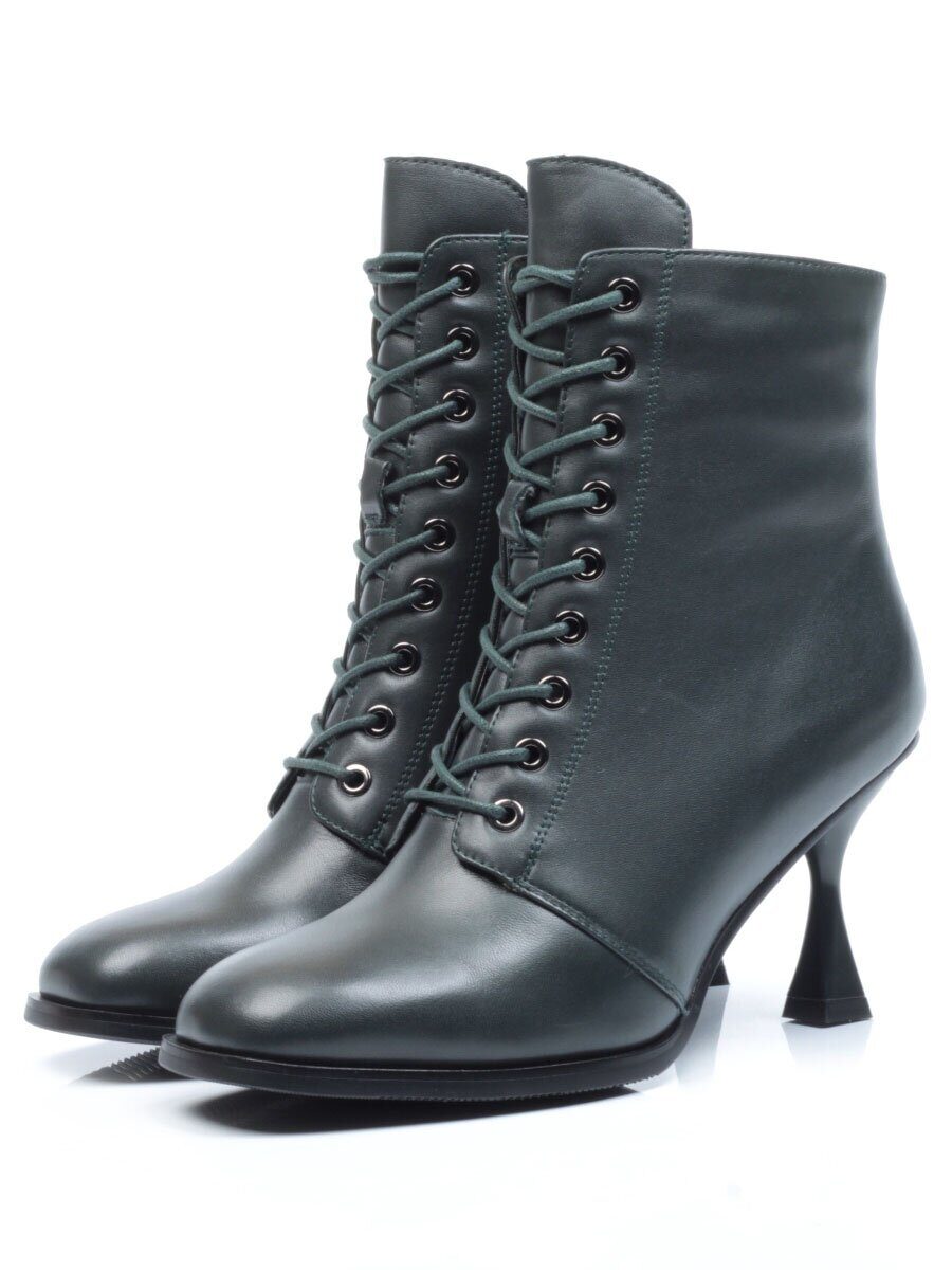 04-E29W-15AF GREEN Ботильоны зимние женские (натуральная кожа, натуральный мех)