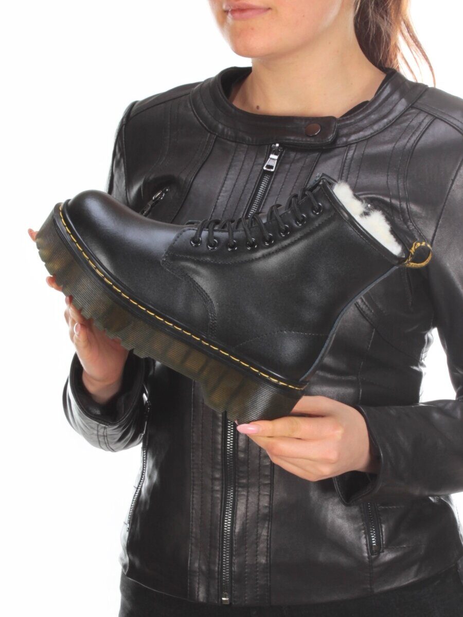 04-MB6022-1 BLACK Ботинки зимние женские (натуральная кожа, натуральный мех)