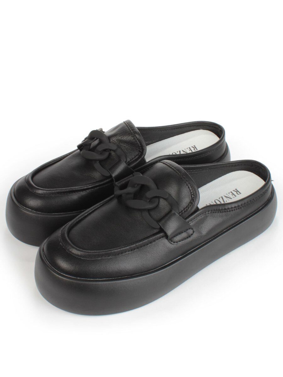 07-DJ45-2 BLACK Лоферы женские без задника (натуральная кожа)