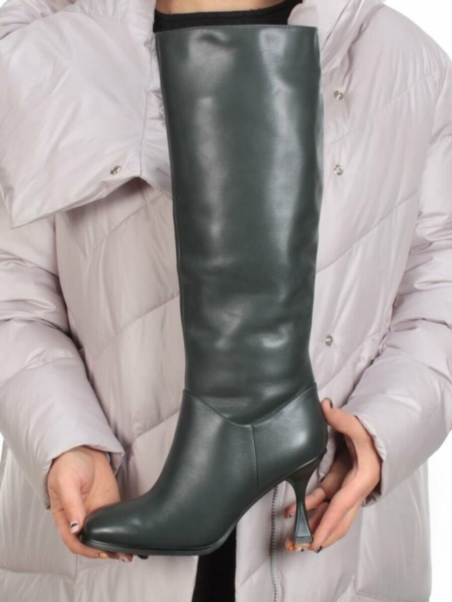 02-E29W-11AF GREEN Сапоги зимние женские (натуральная кожа, натуральный мех (еврозима)