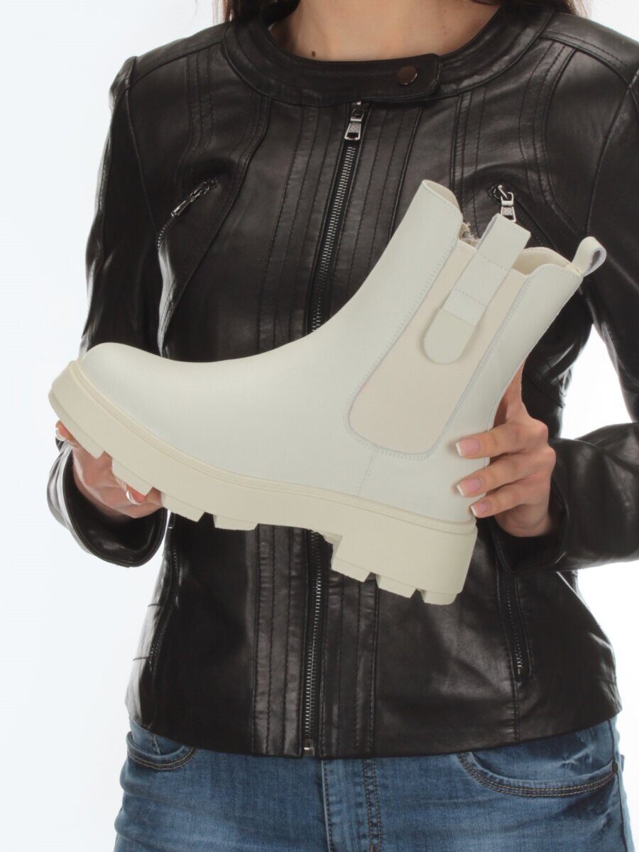 01-PCX55-2 WHITE Ботинки демисезонные женские (натуральная кожа, байка)