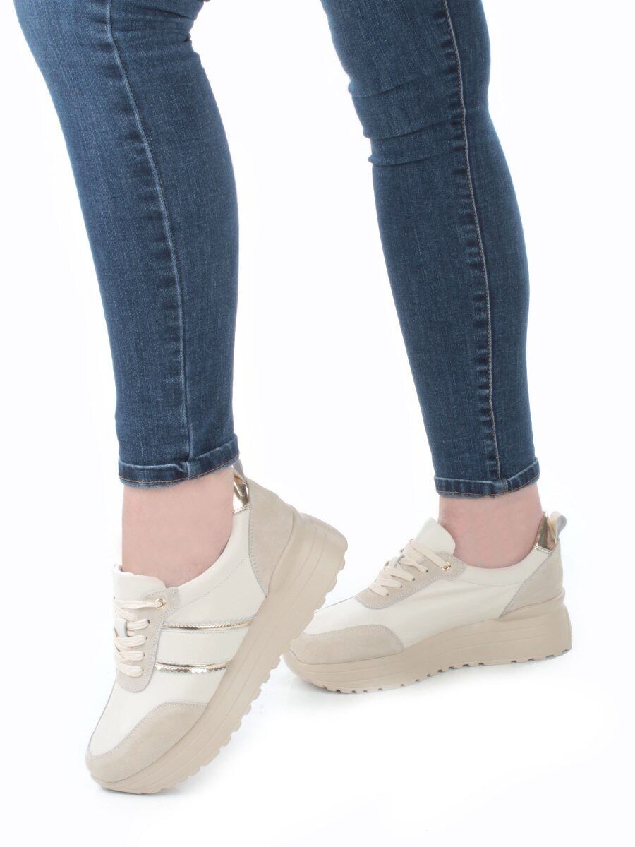 05-PDE40-1 BEIGE Кроссовки женские (натуральная кожа, натуральная замша)