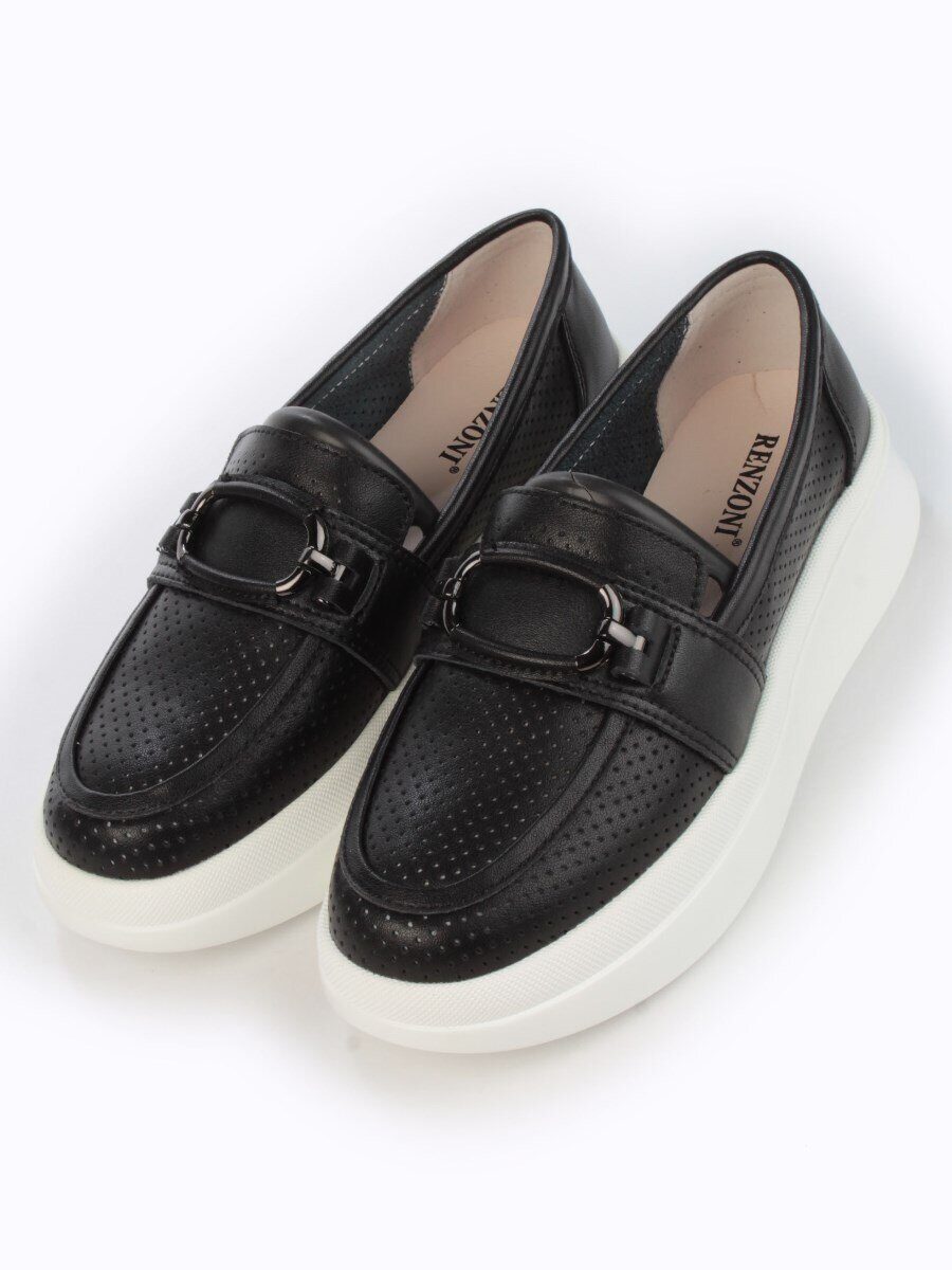 03-PDD169-6 BLACK/WHITE Полуботинки женские (натуральная кожа)