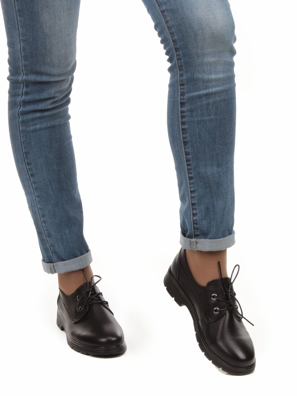 03-5077 BLACK Полуботинки женские (натуральная кожа)