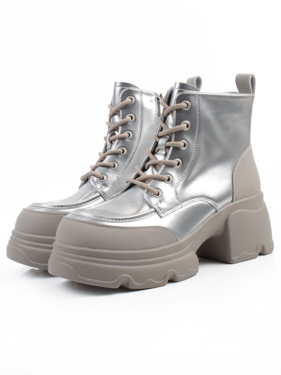 01-F591-2 GREY/SILVER Ботинки демисезонные женские (натуральная кожа, искусственная кожа)