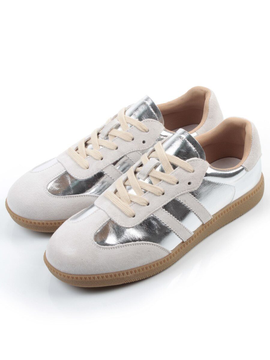 03-270-6C GREY/SILVER Кеды женские (натуральная кожа)