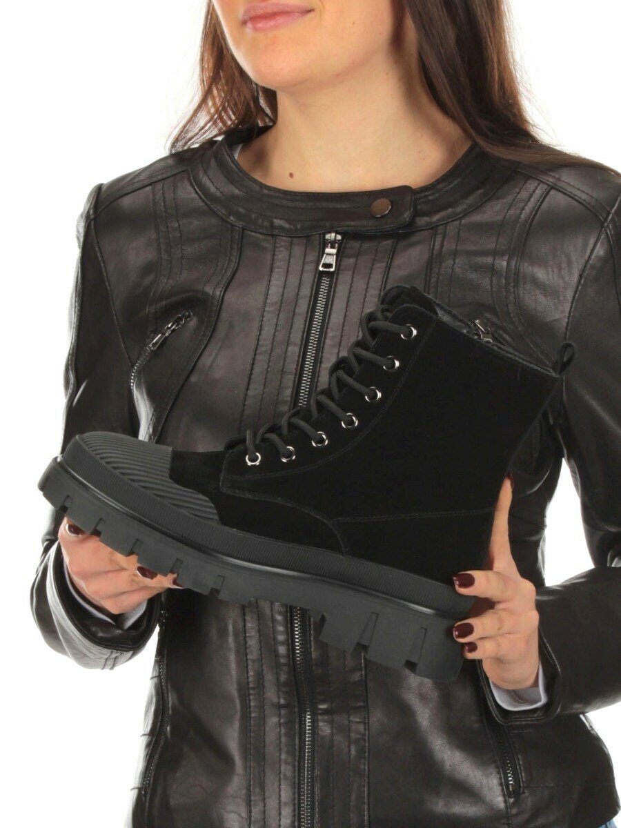 04-297-1M BLACK Ботинки зимние женские (натуральная замша, шерсть)