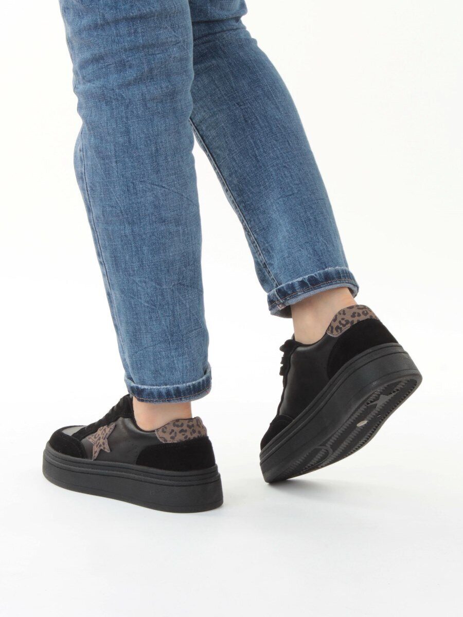 03-YE475-1 BLACK Кроссовки женские (натуральная кожа)