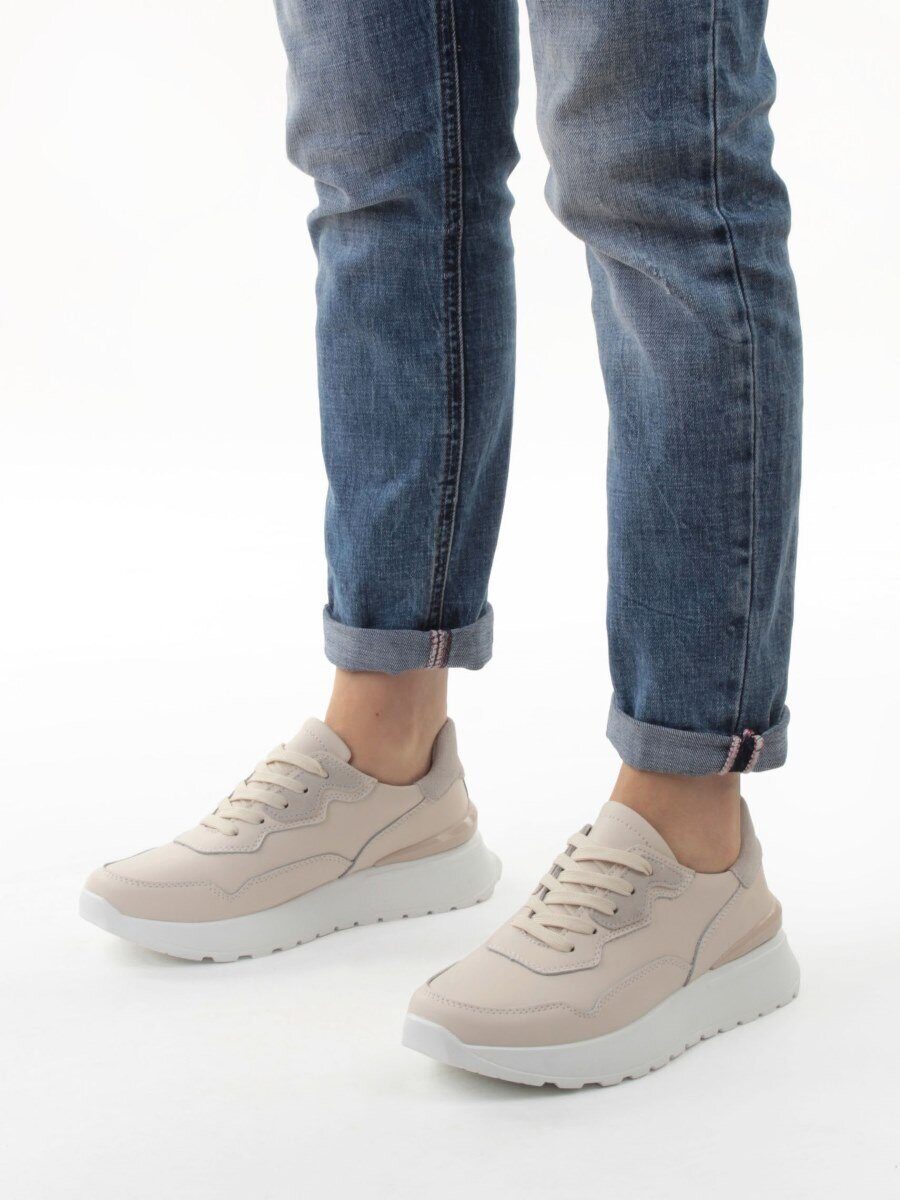 03-YJ428-1 BEIGE Кроссовки женские (натуральная кожа)