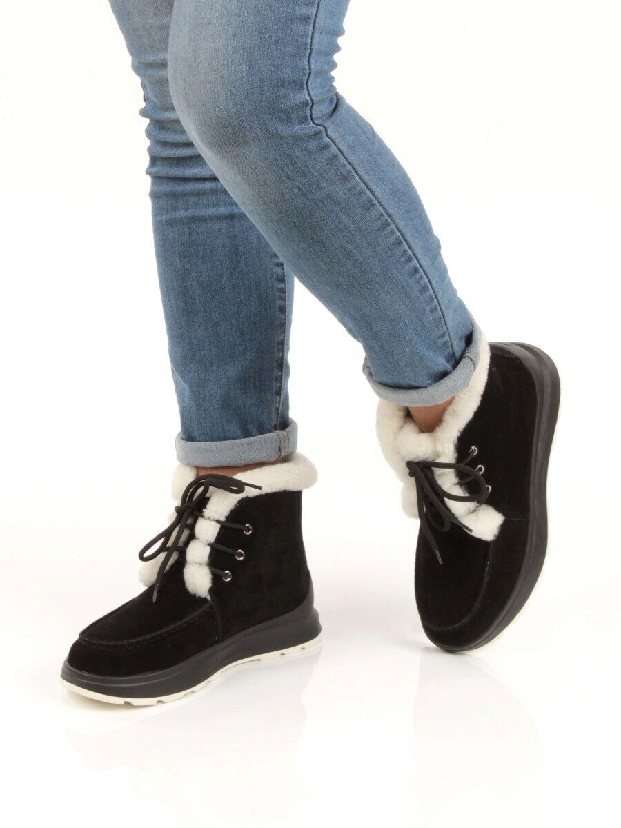 11-M1 BLACK Ботинки зимние женские (натуральная замша, нат. мех и шерсть)