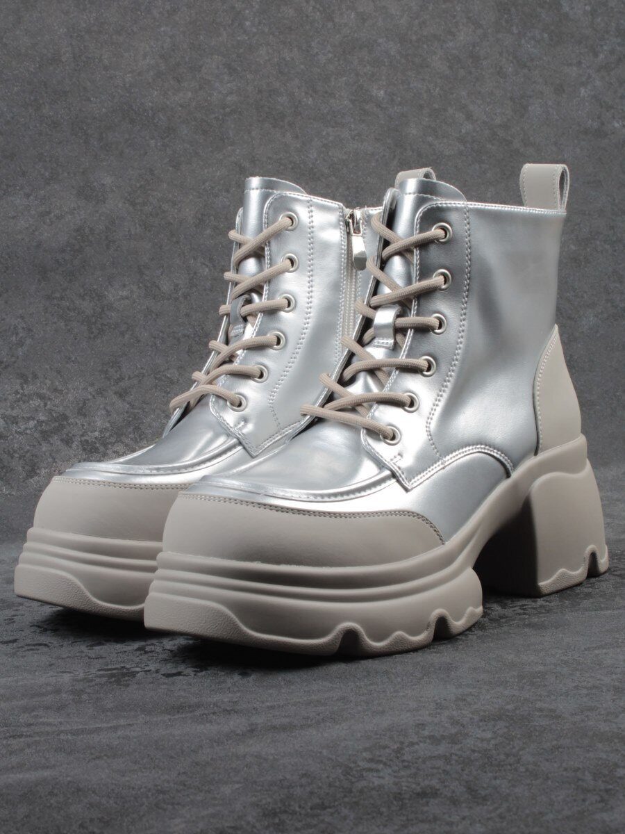 01-F591-2 GREY/SILVER Ботинки демисезонные женские (натуральная кожа, искусственная кожа)