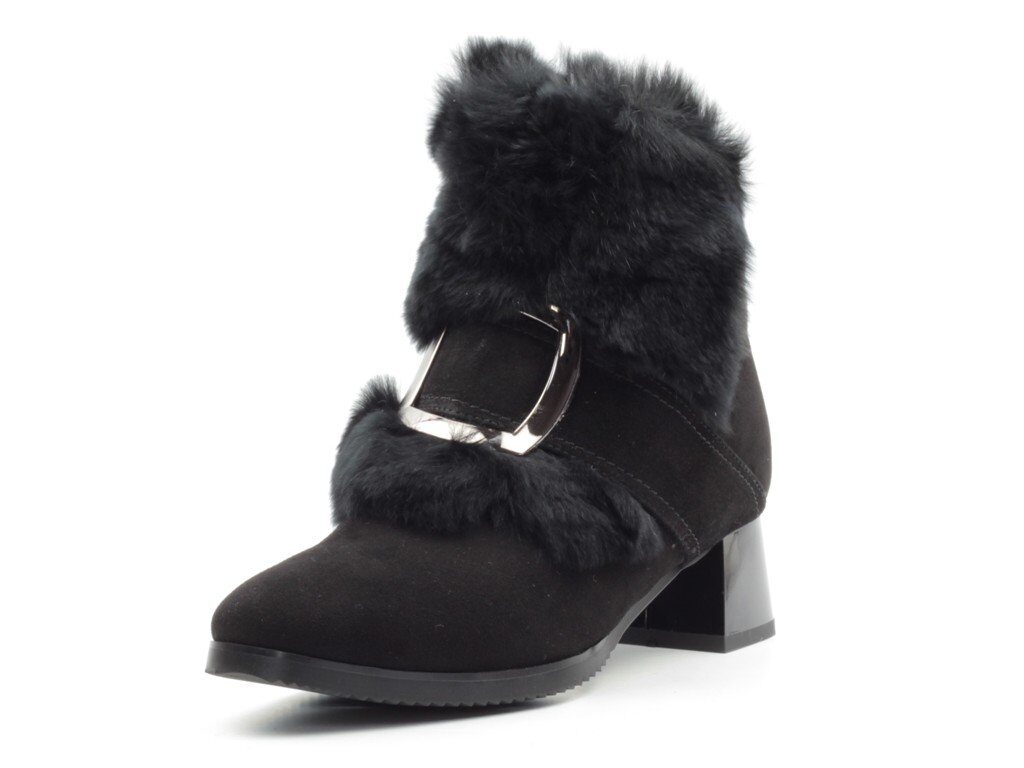 04-JM715-2 BLACK Ботинки женские (натуральная замша, натуральный мех (полностью))