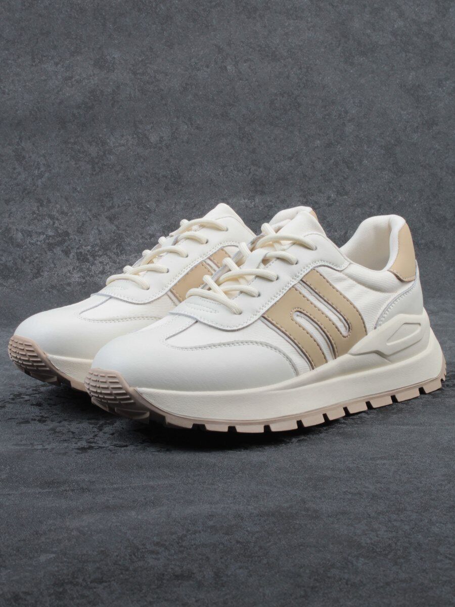 03-WG040-2M MILK/BEIGE Кроссовки демисезонные женские (натуральная кожа)