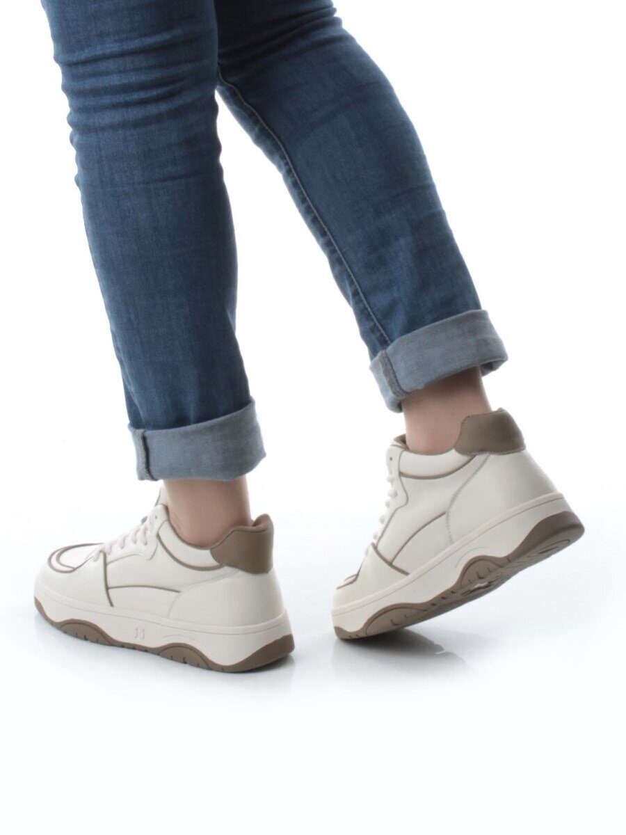 05-P90-2Z BEIGE/BROWN Кроссовки женские зимние (натуральная и искусственная кожа, шерсть)