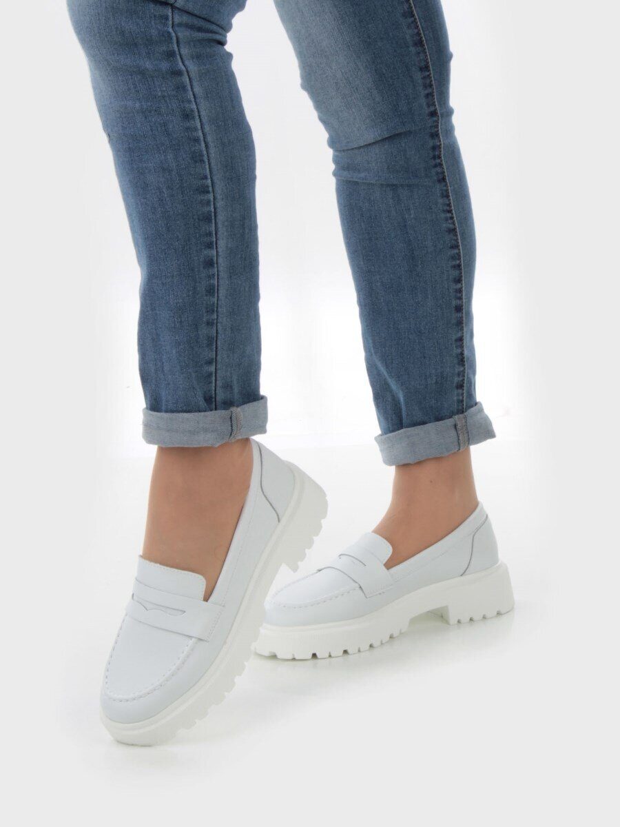 03-PDD178-1 GRAY WHITE Лоферы женские (натуральная кожа)