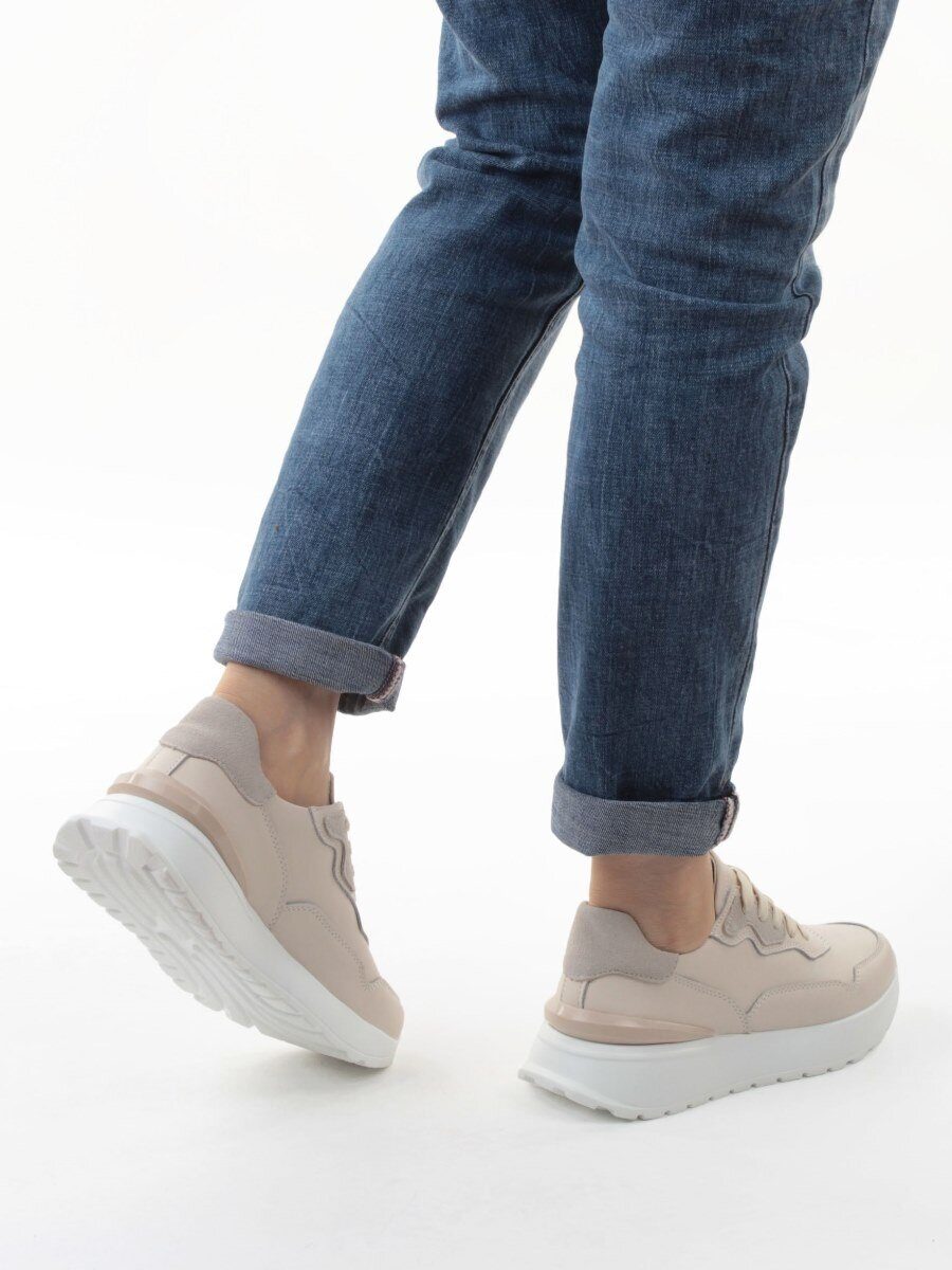 03-YJ428-1 BEIGE Кроссовки женские (натуральная кожа)