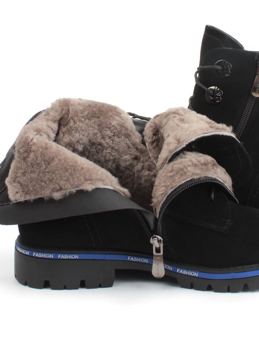 04- A8E1526-21B1100M BLACK Ботинки зимние женские (натуральная замша, натуральный мех)