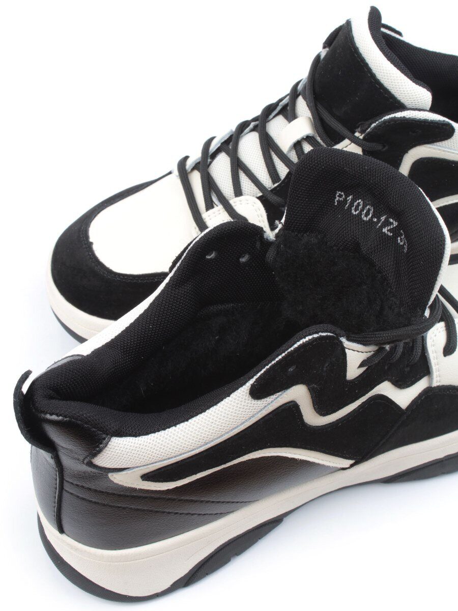 05-P100-1Z BLACK/LT. BEIGE Кроссовки женские зимние (натуральная кожа, шерсть)