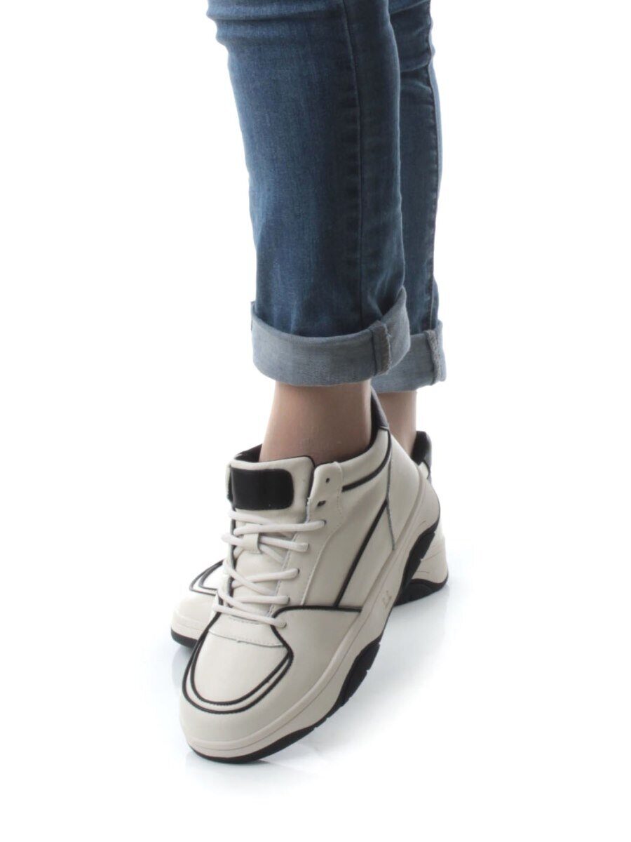 05-P90-1Z LT. BEIGE/BLACK Кроссовки женские зимние (натуральная и искусственная кожа, шерсть)