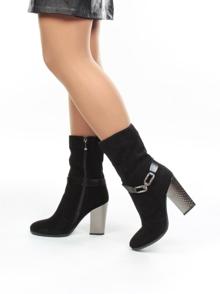 02-YF189-061M BLACK Полусапоги зимние женские (натуральная замша, натуральный мех (еврозима))