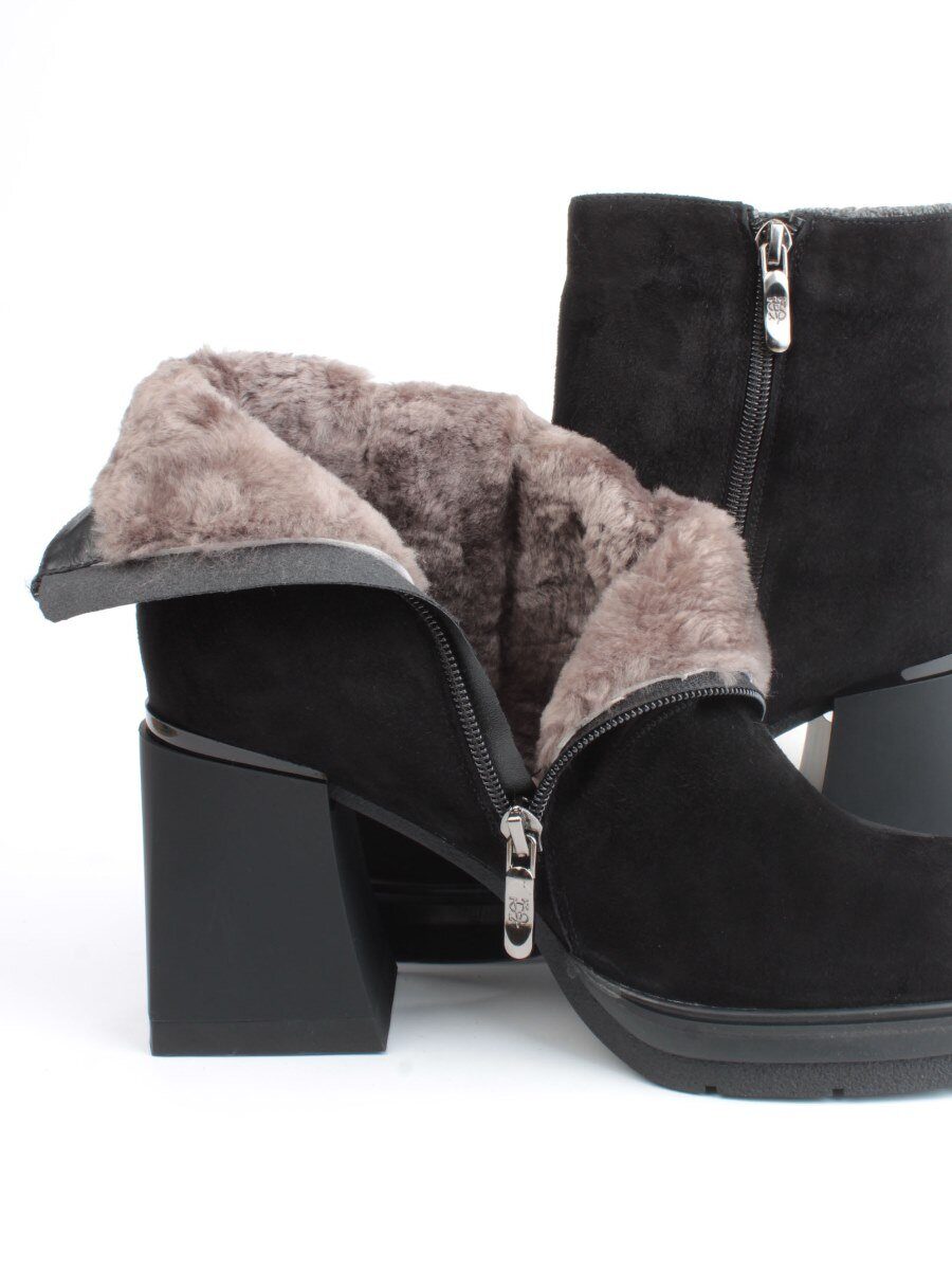 04-M3-9203 BLACK Ботильоны зимние женские (натуральная замша, натуральный мех)