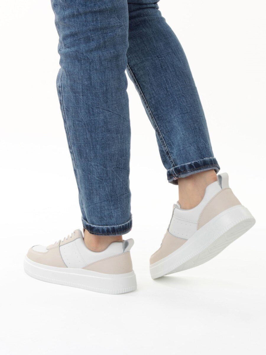 03-YJ425-1 WHITE/BEIGE Полуботинки спортивные женские (натуральная кожа)