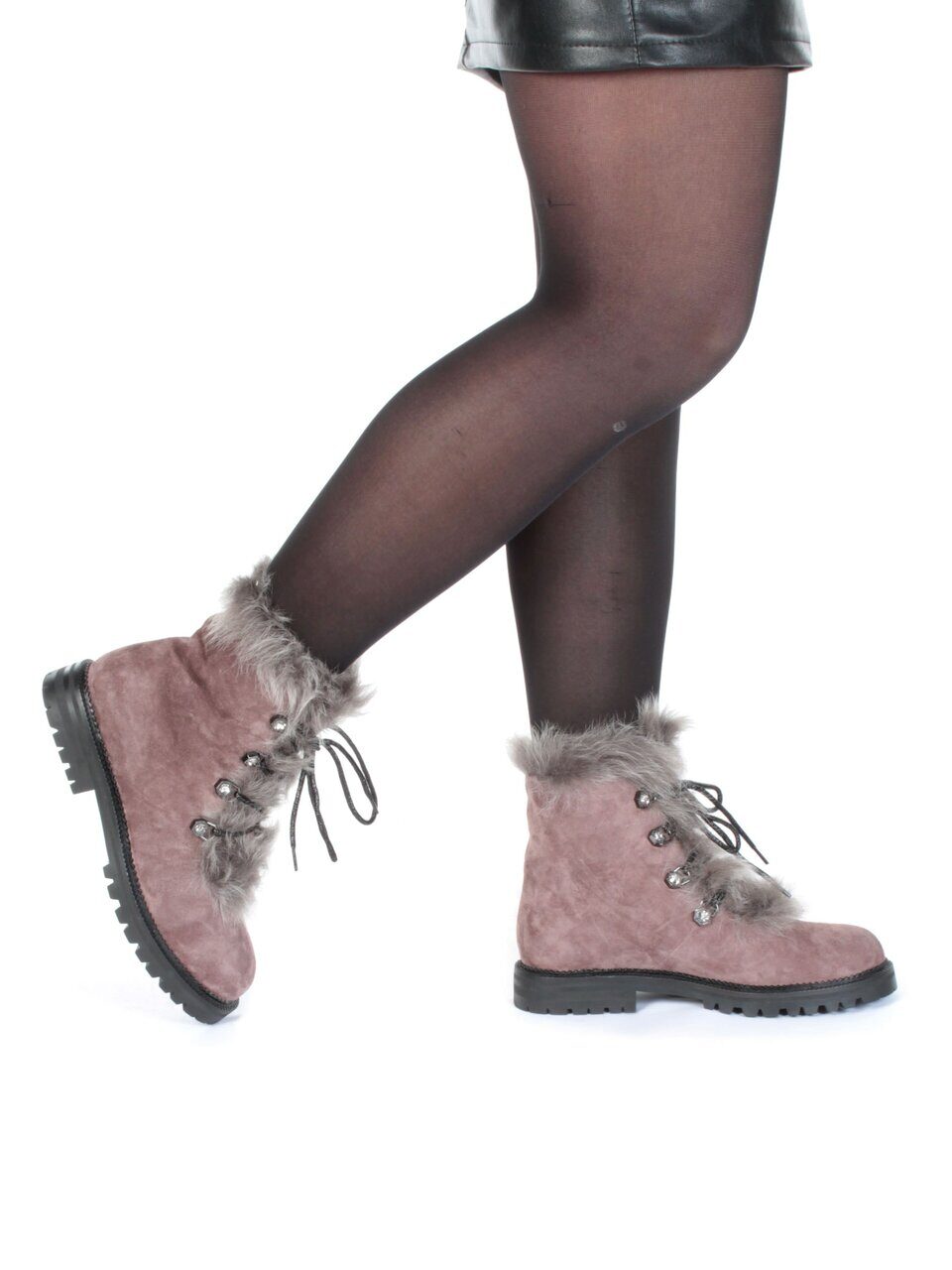 04-AH25-3 BROWN Ботинки зимние женские (натуральная замша, натуральный мех)