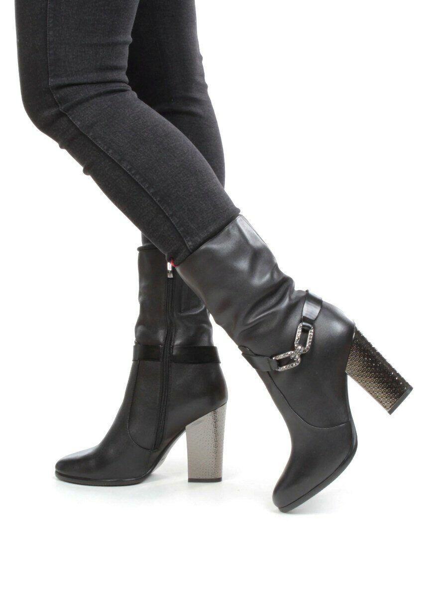 YF189-060M BLACK Полусапоги зимние женские (натуральная кожа, натуральный мех (еврозима))