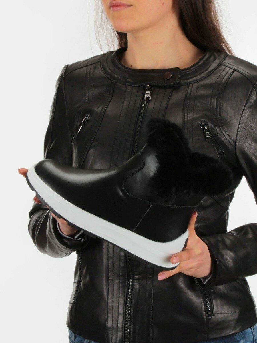 10-P5 BLACK Ботинки зимние женские (натуральная кожа, нат. и иск. мех)