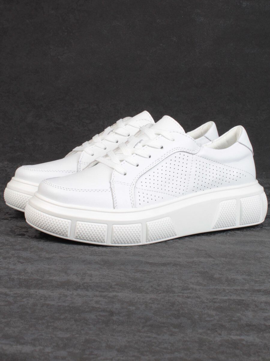 05-PDE35-1 WHITE Кроссовки женские (натуральная кожа)