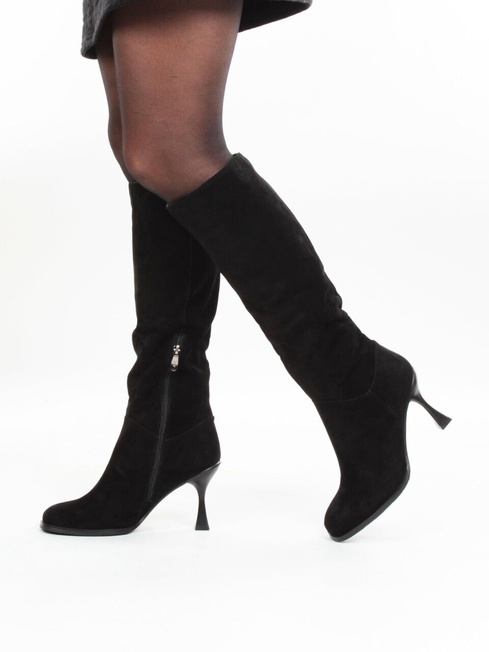 02-E29W-11B BLACK Сапоги зимние женские (натуральная замша, натуральный мех (еврозима))